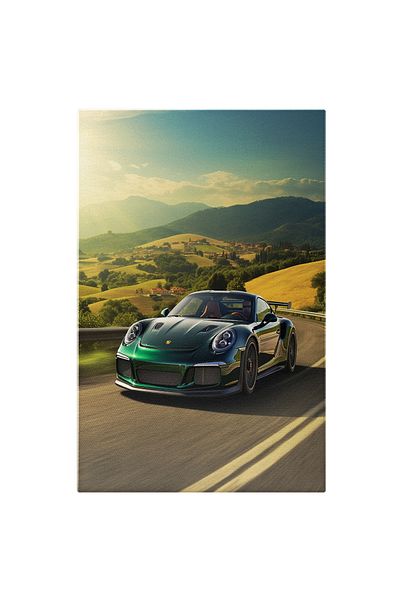 StoryGift Romania Tablou Canvas: Masina Porsche Verde - Viteza Pentru Pasionati Pictura Digitala