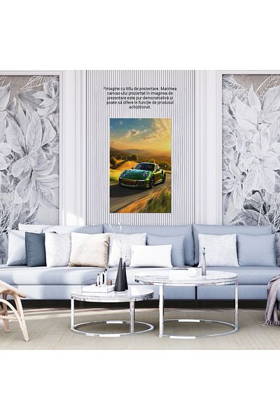 StoryGift Romania Tablou Canvas: Masina Scumpa Porsche Care Merge Cu Viteza - Sosea Camp Verdeata Pictura Digita