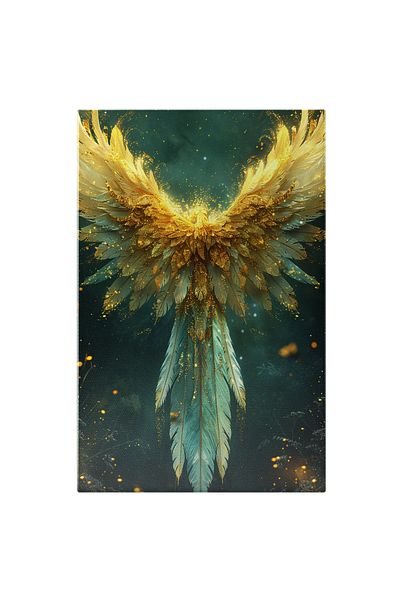StoryGift Romania Tablou Canvas: Angelica Siluetă Aurie Ce Inspiră Magie Și Mister- Armonia Aurie Pictura Digita