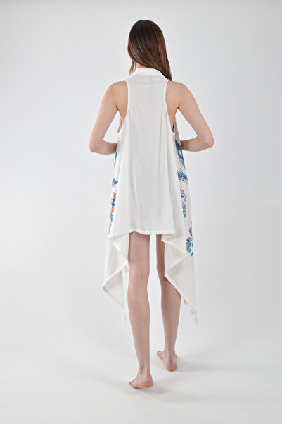 REİNA TEKS Асиметрична віскозна куртка-накидка синього кольору з малюнком філі, бавовняний пляжний одяг, 1 штука, парео, пляжний одяг