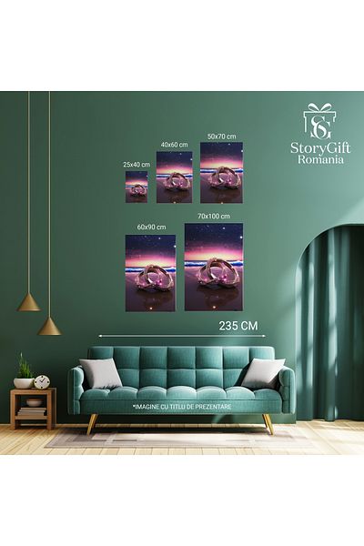 StoryGift Romania Tablou Canvas: Doua Inele Legate Intre Ele - Pentru Cei Indragostiti Plaja Mare Apa Pictura Di