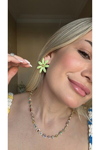 Tasarım Yeşil Papatya Küpe