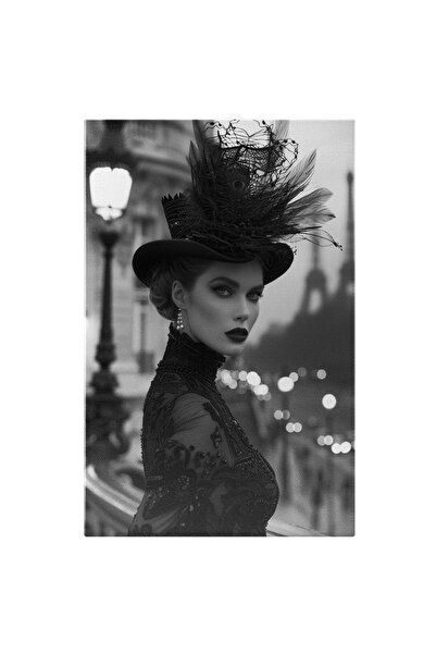 StoryGift Romania Tablou Canvas: Eleganță Pariziană Portret Alb Negru Rochie ...