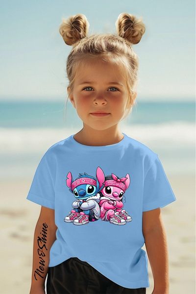 New Shine TRIOC OVERSIZE IMPRIMAT PENTRU COPII CU IMPRIMARE STITCH ȘI ANGEL