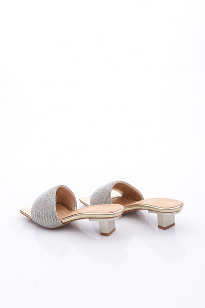 DGN 8011 Жіночі срібні капці на низьких підборах з камінцями