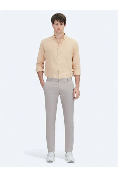 Kip Beige Woven Casual Cotton Blended Trousers