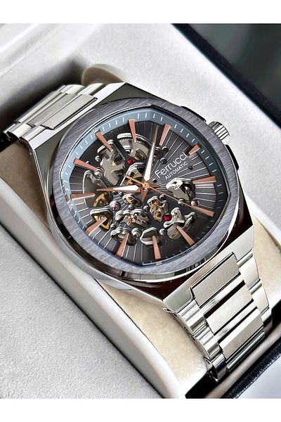 Ferrucci Silver Color Steel Cord Business Automatic Steel Cord Men's Wristwatch + Bracelet