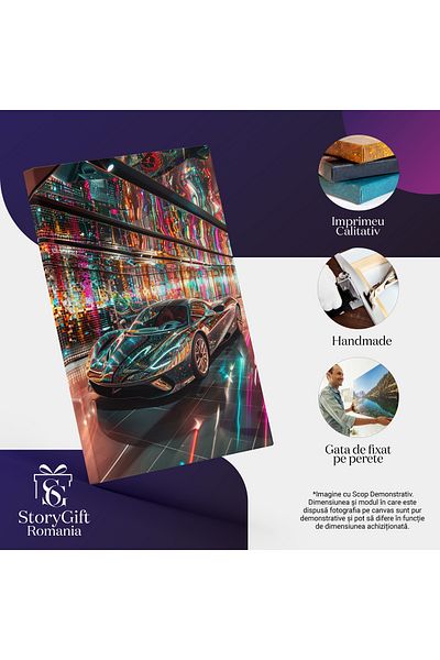 StoryGift Romania Tablou Canvas: Iluzia Colorată Mașina În Garajul De Cristal Cu Viteză Frumusețe Autovehicul Pic