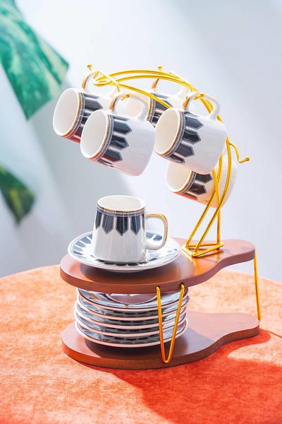 ACAR Puffin Porcelain Coffee Cup Set for 6 People with Stand