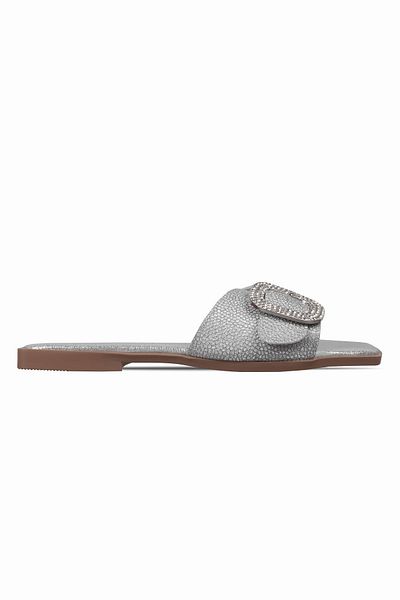 Lal Shoes & Bags Papuci Nagite pentru femei cu cataramă cu pietre, argintii