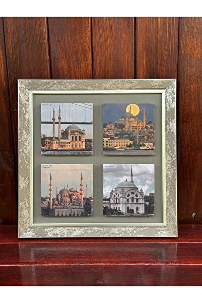 Butik Silver Patterned, Leather Bottom Base Uv Printed Stone Frame 30X30 cm (...