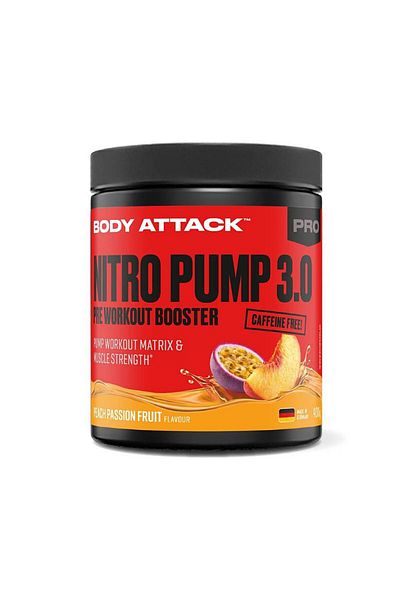 Body Attack Nitro Pump 3.0, pudra, 400g, Body Attack, Pre-workout fara cofeina Peach Passion Fruit