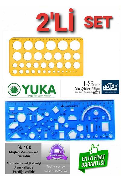 Yuka 25cm Geometric Shapes Template + Circle Ruler 1-36mm Large Set of 2