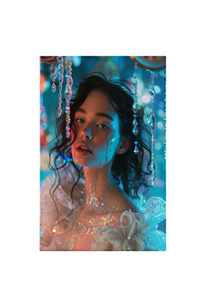 StoryGift Romania Tablou Canvas: Fata Cu Sclipici In Rochie Alba Cu Pietricel...