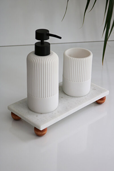 FARALYAHOME Βάση διακόσμησης μπάνιου 24Χ12 εκ. με μαρμάρινο ξύλινο πόδι