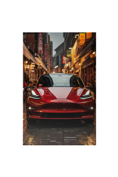 StoryGift Romania Tablou Canvas: Masina Electrica Tesla Model 3 Rosie Adaptata Oricarei Situatii Masina Puterni