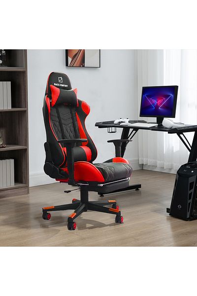 BACK COMFORT Luxury Gaming Chair with Reclining Backrest, Premium Leather, Neck and Foot Support