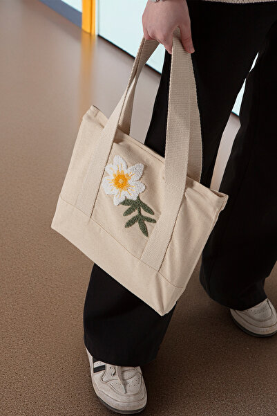 EVOTTO HOME COLLECTİON Kadın Omuz Çantası Çıtçıtlı Askılı Keten Kanvas, Geniş İç Cepli, Çok Amaçlı El ve Kol Çantası