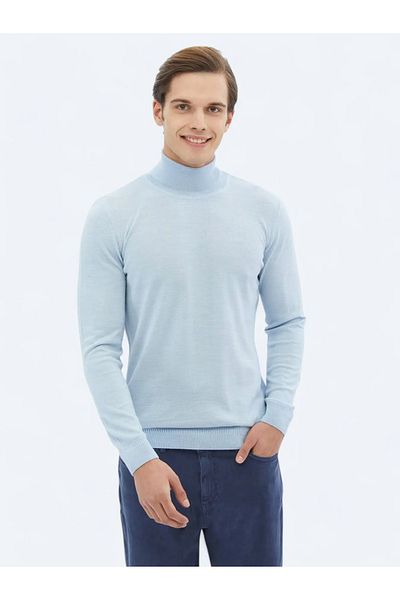 Kip Pulover din tricotaje din amestec de lână, cu gât roșu, albastru
