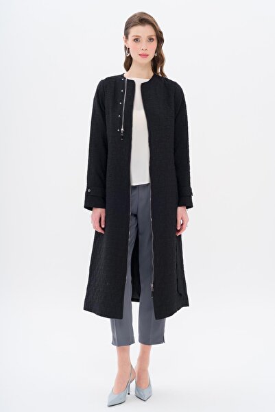 Olcay Sıfır Yaka Fermuar Detaylı Kapitone Desenli Hafif Kap SİYAH 6707