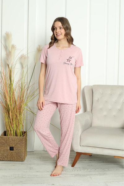 MODA Star Printed Short Sleeve Solid Pajamas Set