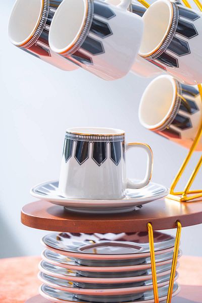 ACAR Puffin Porcelain Coffee Cup Set for 6 People with Stand