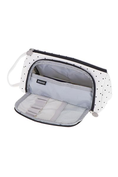 zola Storage pencil case, 2 compartments, interior pockets, 22x7x10 cm, white with polka dots