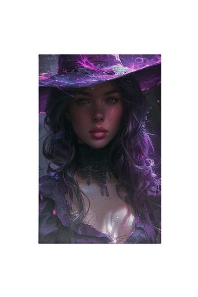 StoryGift Romania Tablou Canvas: Femeia În Mov Personajul Elegant Plin De Mister Cu Pălărie De Stropi Și Colier P