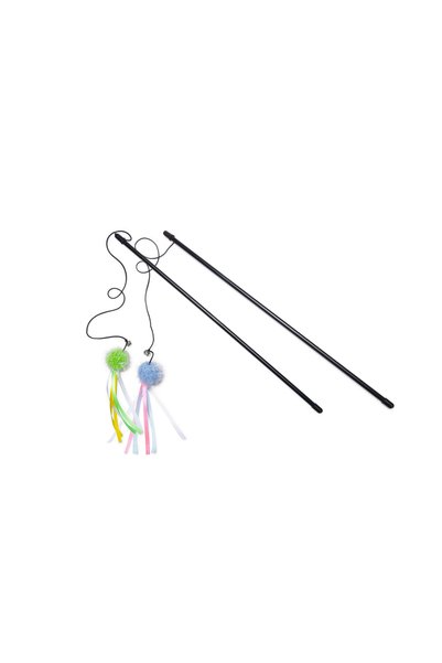 Beeztees Cat Fishing Rod with Bell, Feather Ball and Ribbons,
