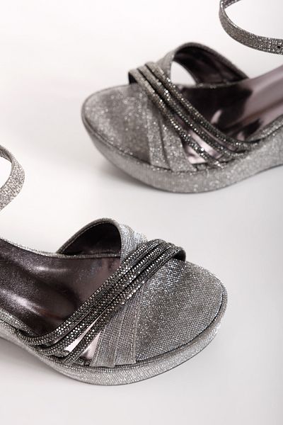 AYDOĞDU by ünal Platinum Stone Filled Sole Women's Heeled Shoes - 670