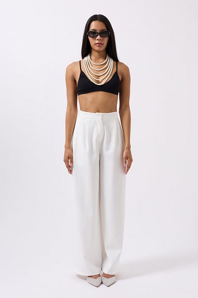 Black Fashion Casual High Waist White Pants