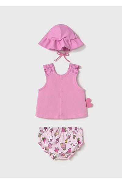 MAYORAL Baby Girl Hat T-Shirt Swimsuit Set Pink