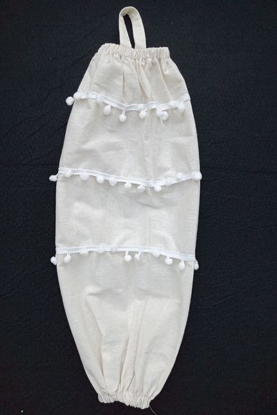 Emtory Home Natural Linen Bag Holder Organizer with Cream Pompom