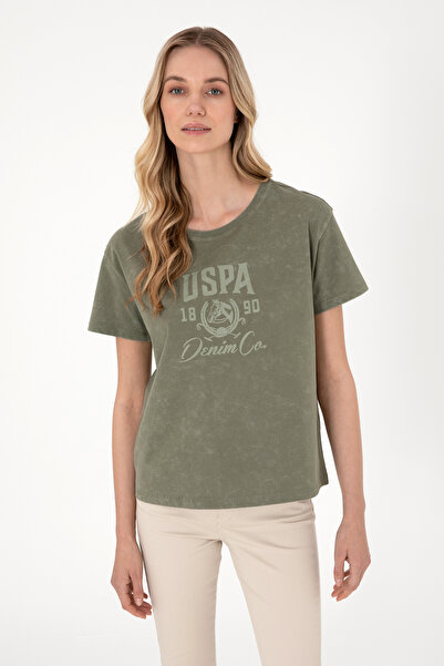 U.S. Polo Assn.  Kadın Haki Yıkamalı Bisiklet Yaka Tişört 50312955-VR111