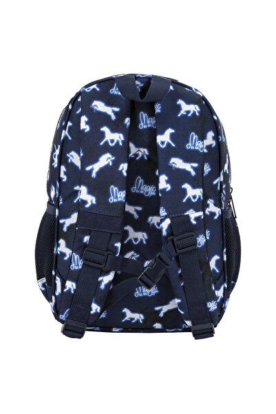 zola Lightweight ergonomic backpack, 2 compartments, reflective, white horses, 34x26x14 cm