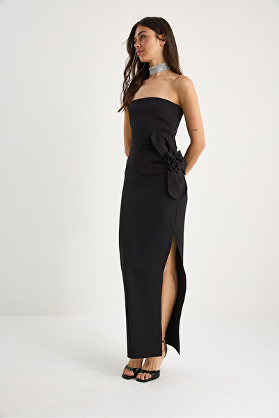 Bianco Lucci Γυναικείο φλοράλ αξεσουάρ με σχίσιμο λεπτομερές στράπλες μάξι φόρεμα 2602 60283331