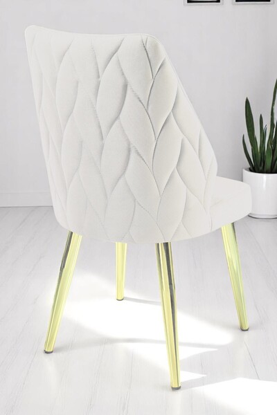 MYMASSA Puffy Sandalye - Babyface Krem Kumaş - Metal Sarı Ayak - Mutfak Sanda...