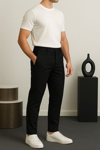 Ser Joven Men's Black Slim Fit Fabric Trousers
