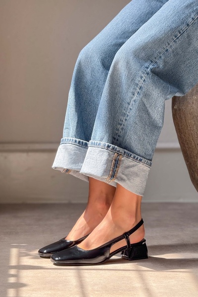 NİŞANTAŞI SHOES Dámské baleríny Jessy Black vrásčitá matná tupá špička s elastickým krátkým podpatkem