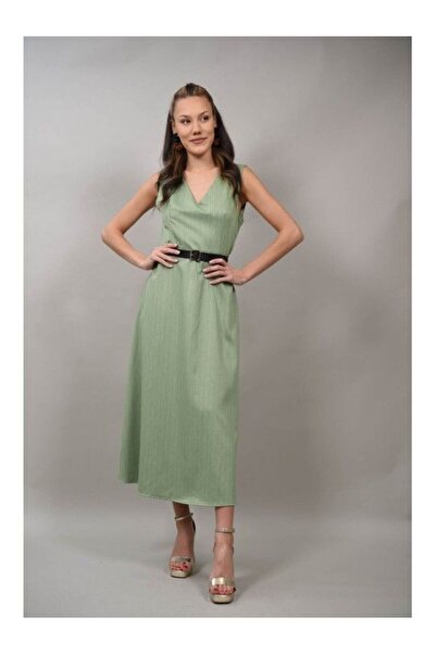 FASHIONLAND ΜΑΚΡΙΑ ΕΠΙΣΗΜΗ ΦΟΡΕΜΑ ΜΕ ΖΩΝΗ ΣΤΗ ΜΕΣΗ BARESSA Πράσινο S-M