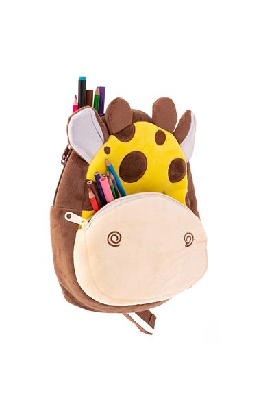 zola Rucsac prescolar de plus, cu 2 buzunare, model girafa, galben, 24 cm