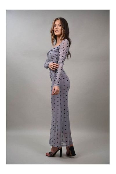 LUMİNA LONG DRAPED TULLE DRESS WITH POLKA DOT MAGICO NEALLY S-M Grey