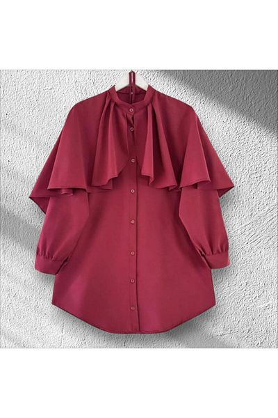 Butik Cămașă din popelin cu guler vertical și detaliu pelerina