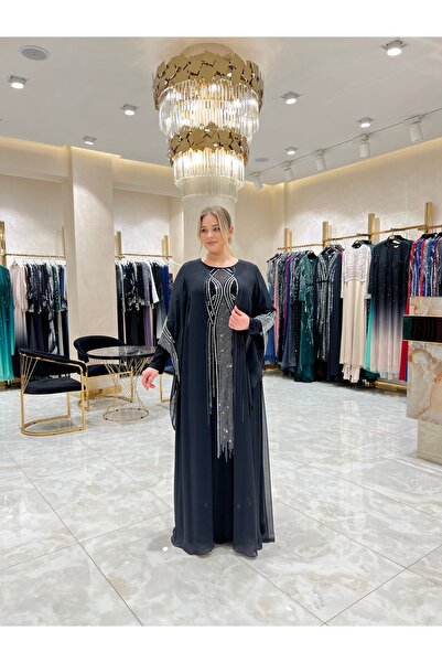 Balerina LİKRALI İÇ ELBİSE ÜZERİNE ŞİFON TAŞ İŞLEMELİ ABİYE KAFTAN
