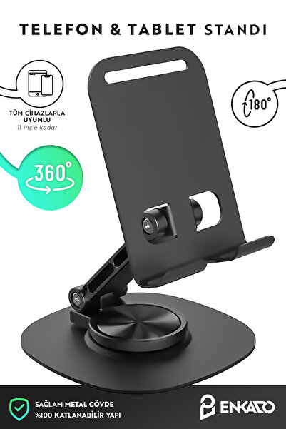 Enkado Metal 360 Dönebilen Ayarlanabilir Telefon Ve Tablet Tutucu Masa Üstü Stand Yükseltici Sabitleyici