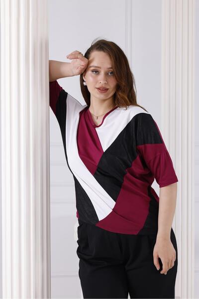 Siyezen Plus Size Block Transition Oversize Blouse