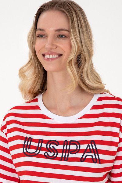 U.S. Polo Assn. Women's Red Striped Crew Neck T-Shirt 50305772-Vr030