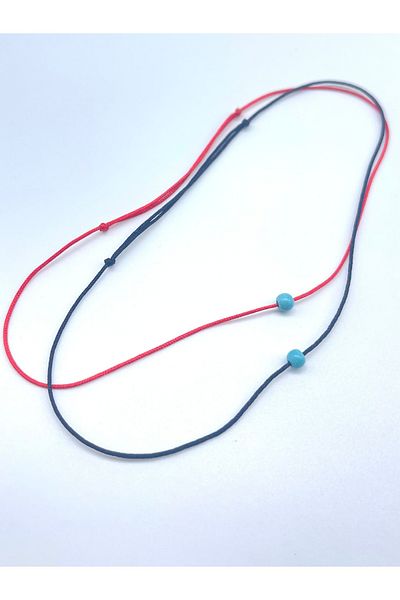 Concept HuBuTU 2 Pieces Minimal Blue Beads Red Navy Blue Summer Anklet Set