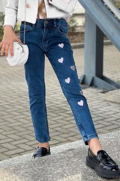 Riccotarz Girl's Silver Button Detailed White Blazer Jacket Heart Detailed Jean Pants Bottom Top Set 2251205015