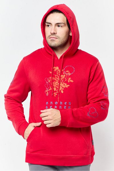 Originals by Brooklyn Cloth Men Hooded Graphic Print Sweatshirts, Red